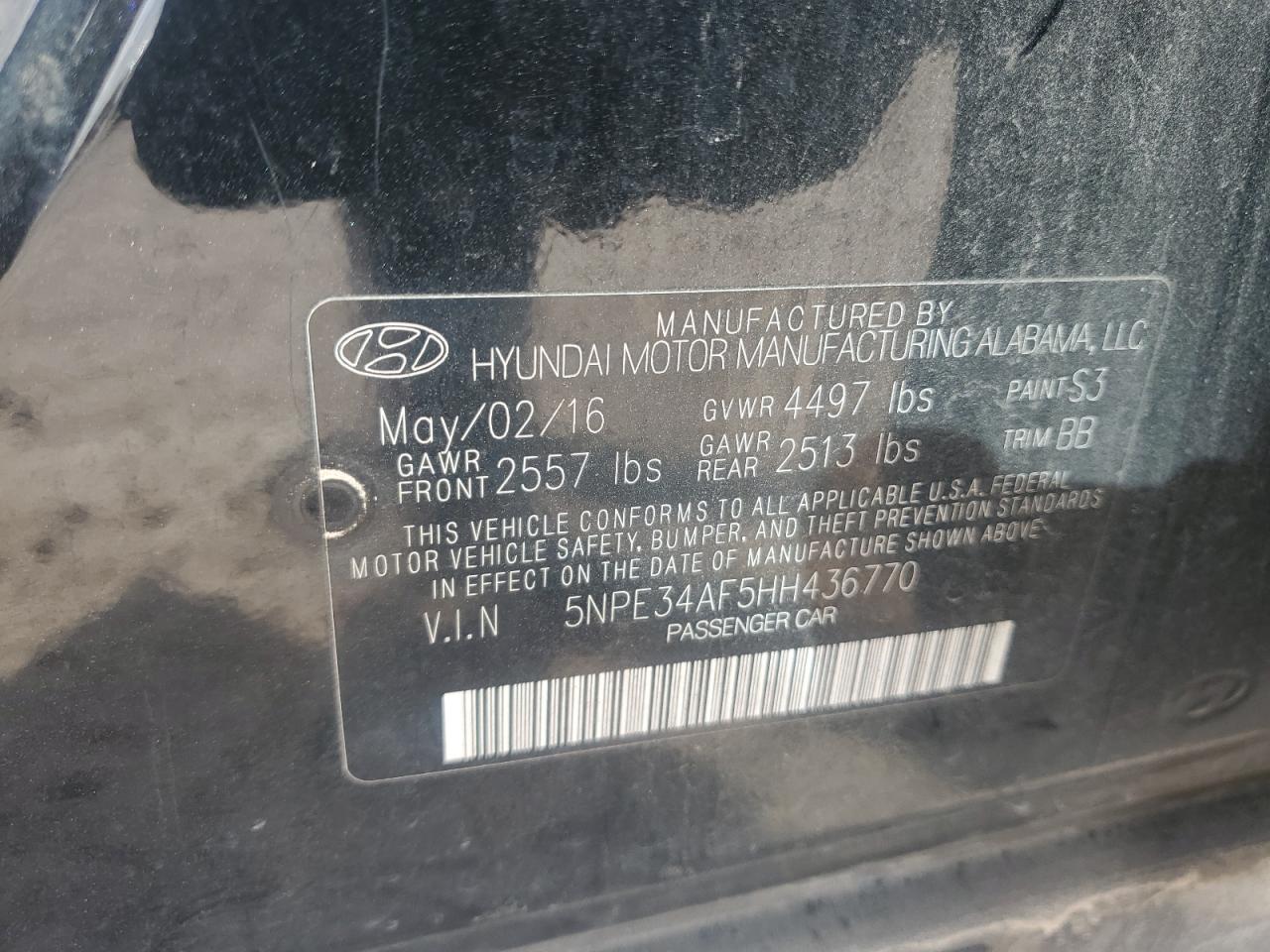 5NPE34AF5HH436770 2017 Hyundai Sonata Sport