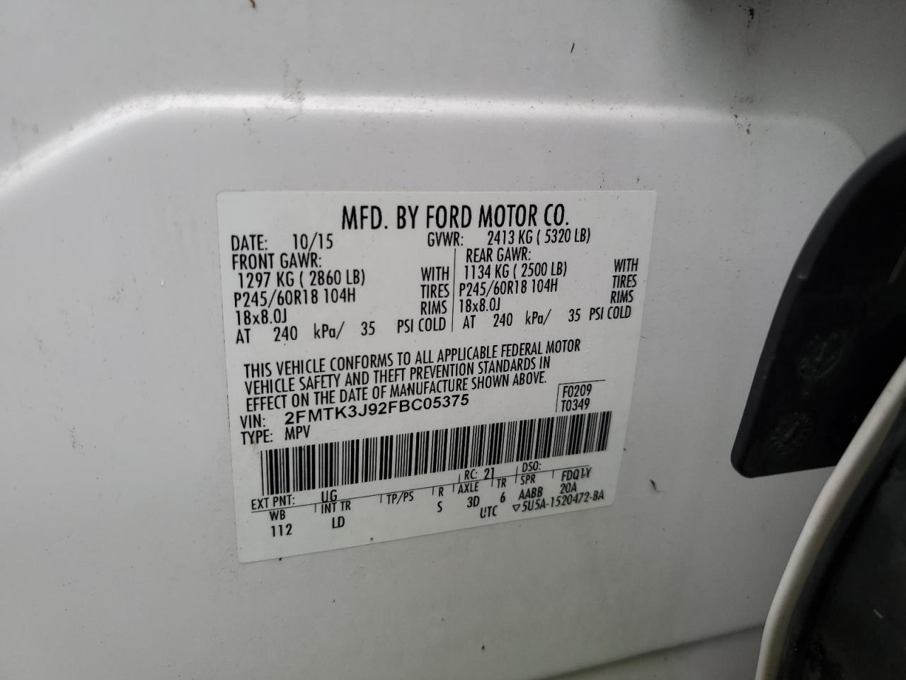 2FMTK3J92FBC05375 2015 Ford Edge Sel