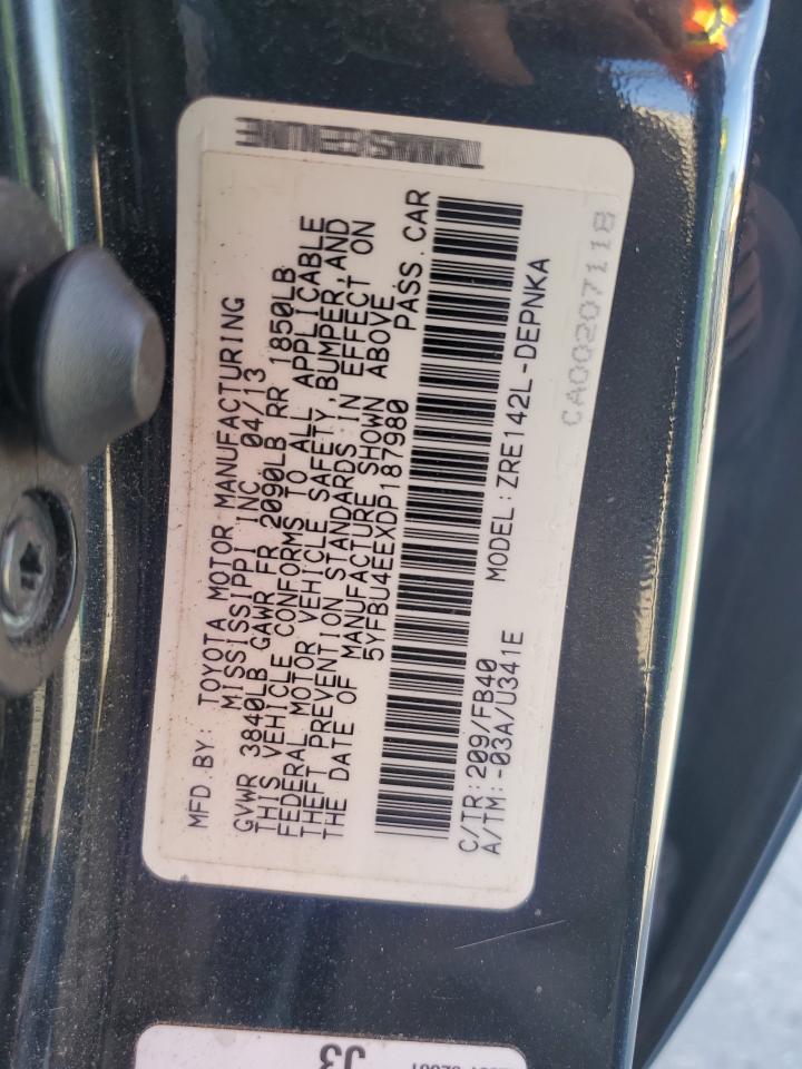 2013 Toyota Corolla Base VIN: 5YFBU4EEXDP187980 Lot: 76804444