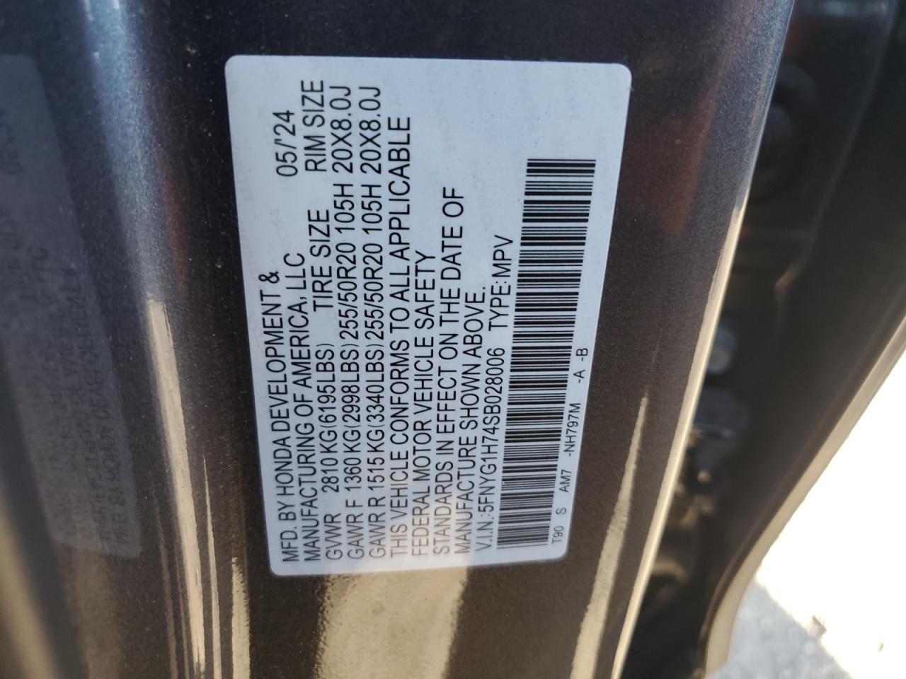 5FNYG1H74SB028006 2025 Honda Pilot Touring