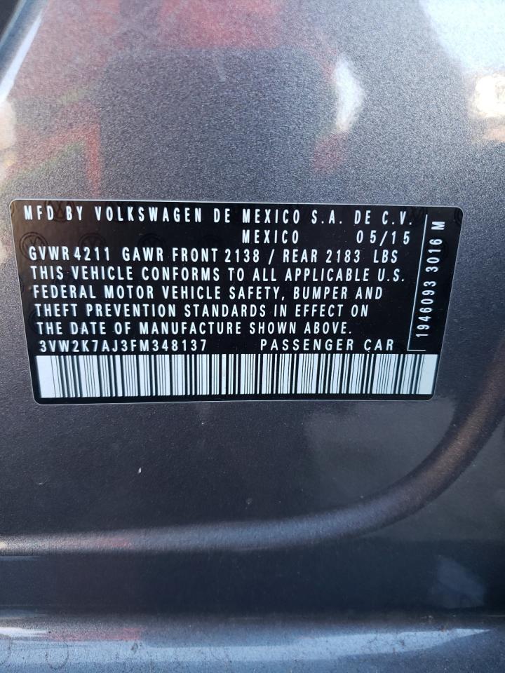2015 Volkswagen Jetta Base VIN: 3VW2K7AJ3FM348137 Lot: 78356364