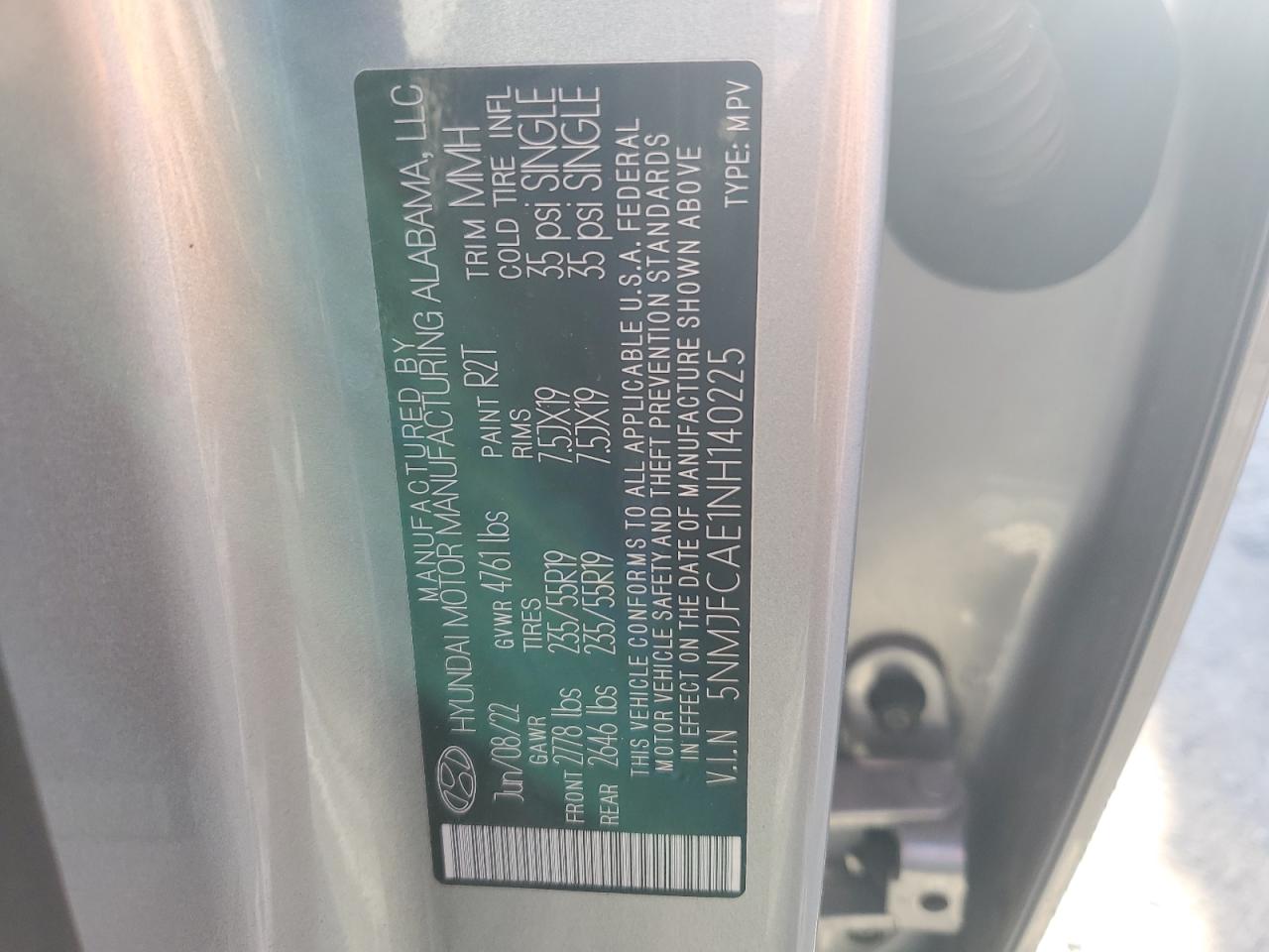 2022 Hyundai Tucson Sel VIN: 5NMJFCAE1NH140225 Lot: 74613934