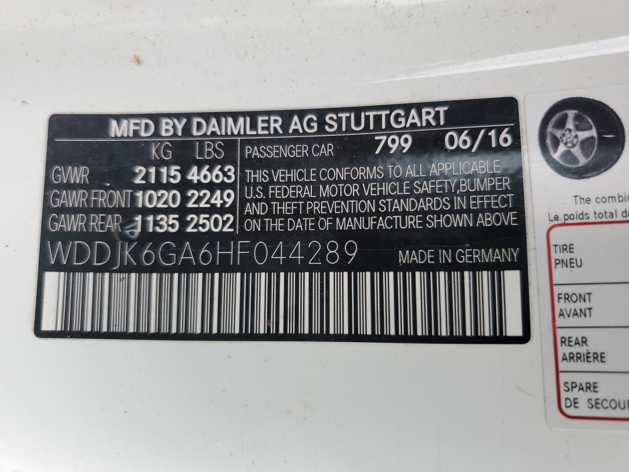 WDDJK6GA6HF044289 2017 Mercedes-Benz Sl 450