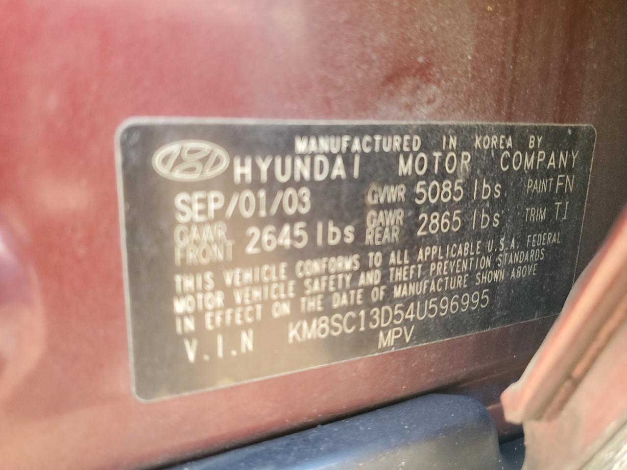 KM8SC13D54U596995 2004 Hyundai Santa Fe Gls