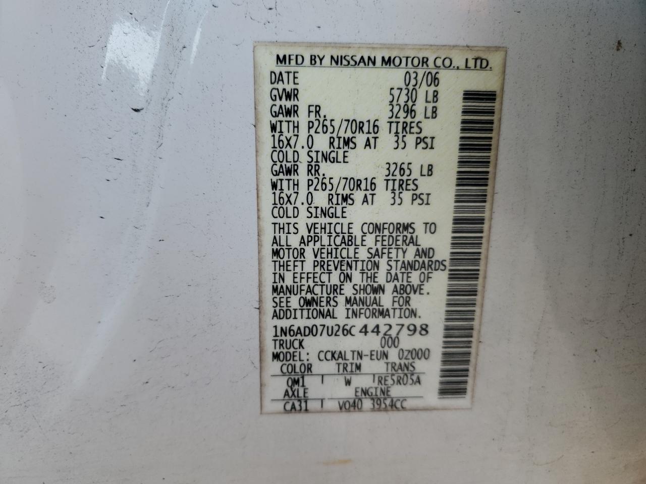 1N6AD07U26C442798 2006 Nissan Frontier Crew Cab Le