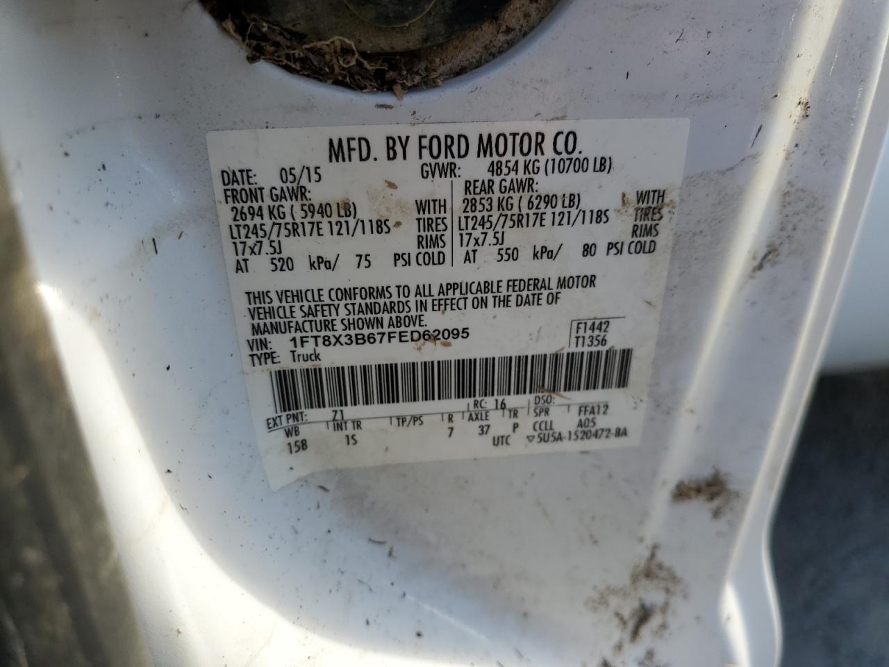 1FT8X3B67FED62095 2015 Ford F350 Super Duty