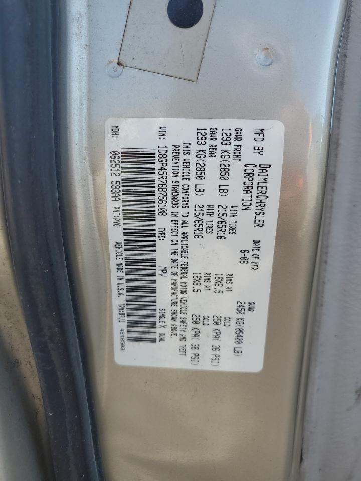 2006 Dodge Caravan Sxt VIN: 1D8GP45R76B756108 Lot: 76788834