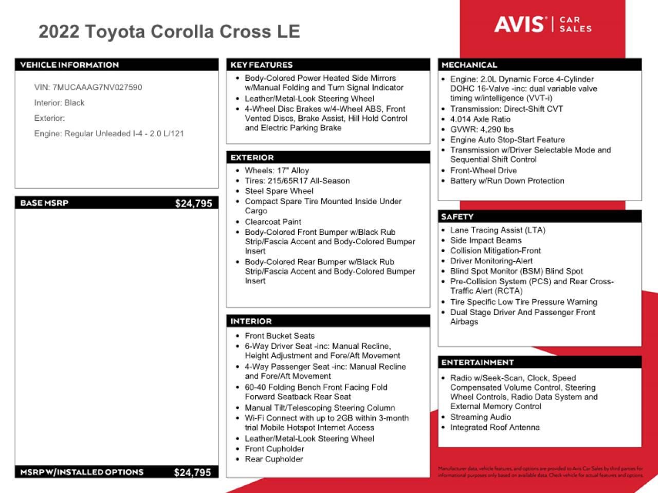 2022 Toyota Corolla Cross Le VIN: 7MUCAAAG7NV027590 Lot: 78443604