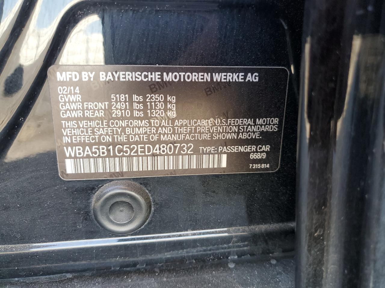 WBA5B1C52ED480732 2014 BMW 535 I