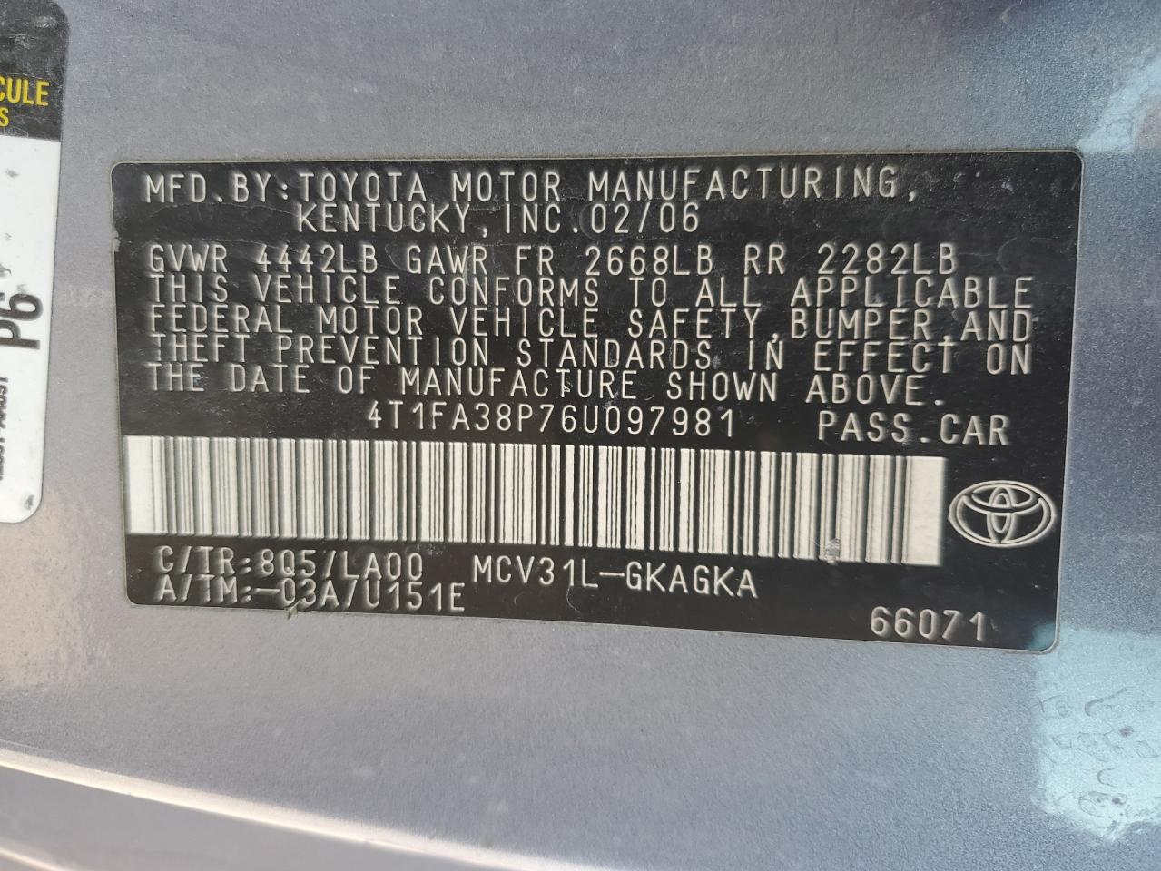 4T1FA38P76U097981 2006 Toyota Camry Solara Se