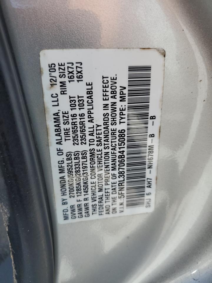 5FNRL38706B415086 2006 Honda Odyssey Exl