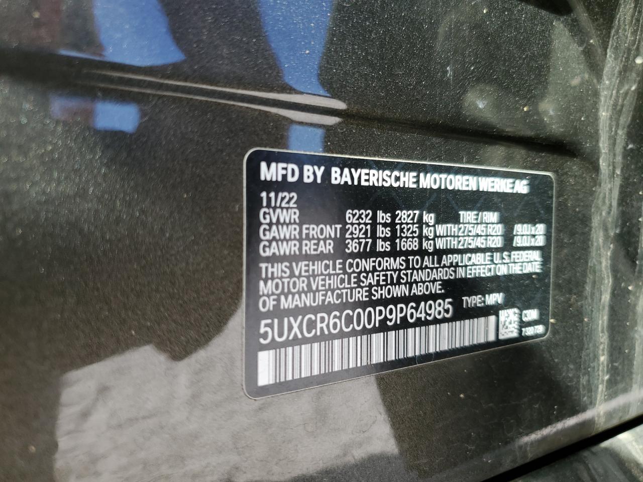 2023 BMW X5 xDrive40I VIN: 5UXCR6C00P9P64985 Lot: 75615424