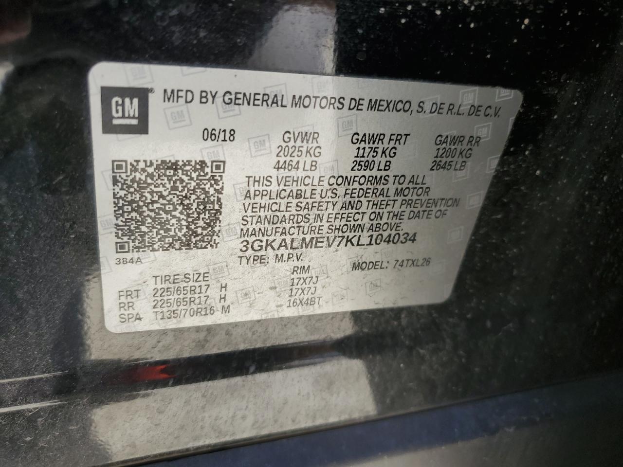 3GKALMEV7KL104034 2019 GMC Terrain Sle