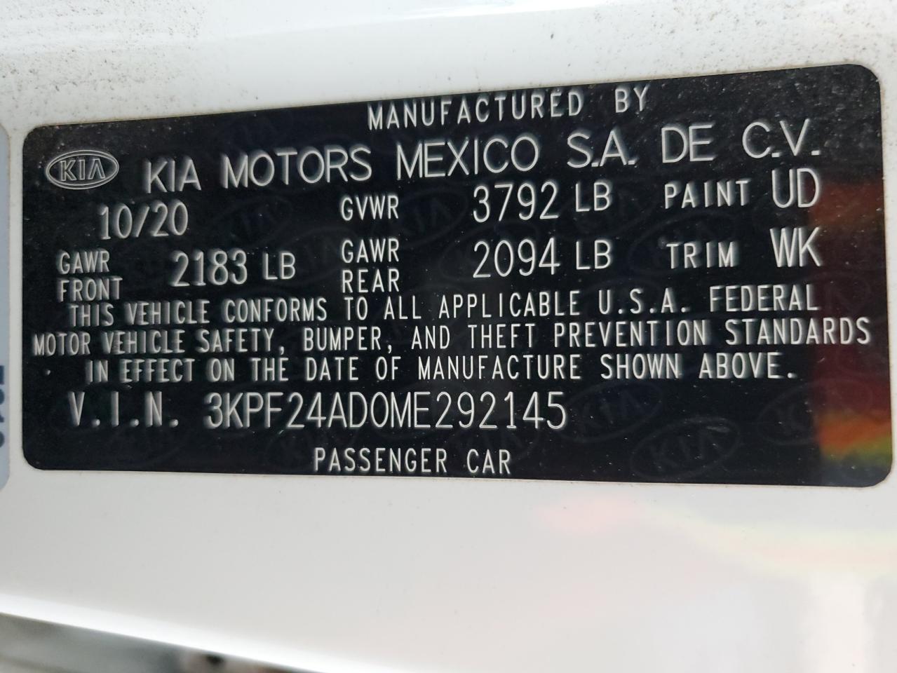 3KPF24AD0ME292145 2021 Kia Forte Fe