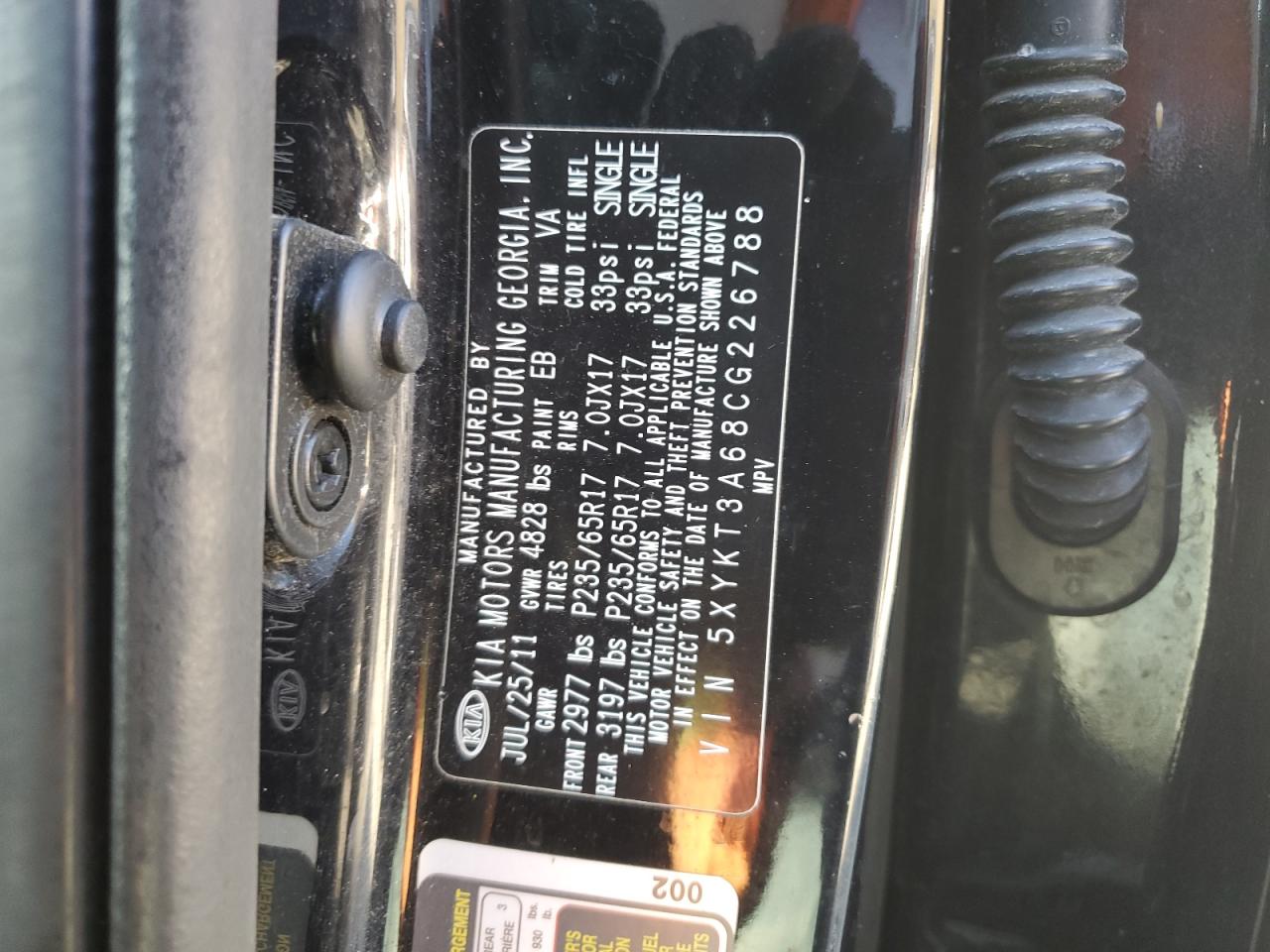 2012 Kia Sorento Base VIN: 5XYKT3A68CG226788 Lot: 78951254