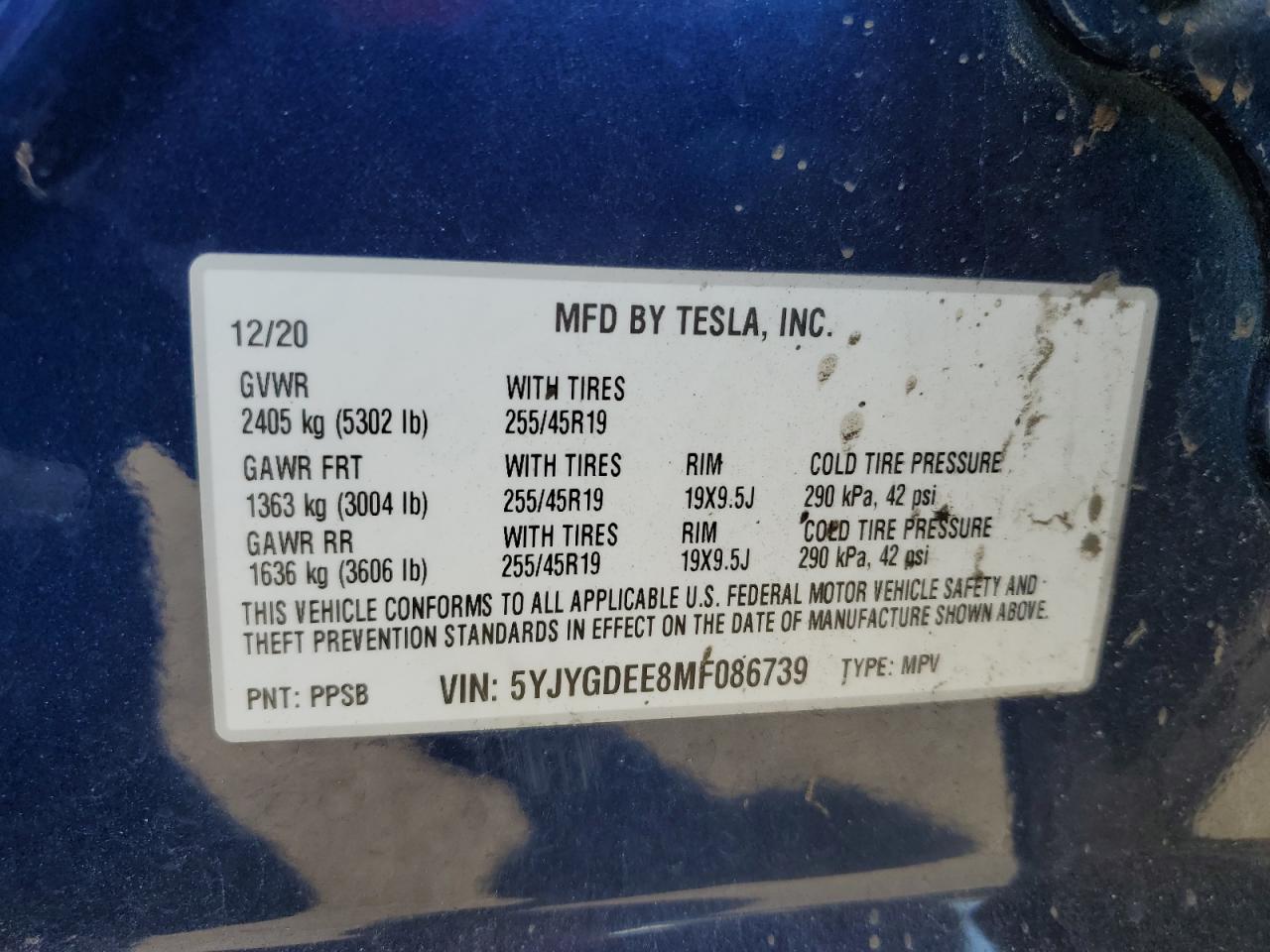 2021 Tesla Model Y VIN: 5YJYGDEE8MF086739 Lot: 77334224