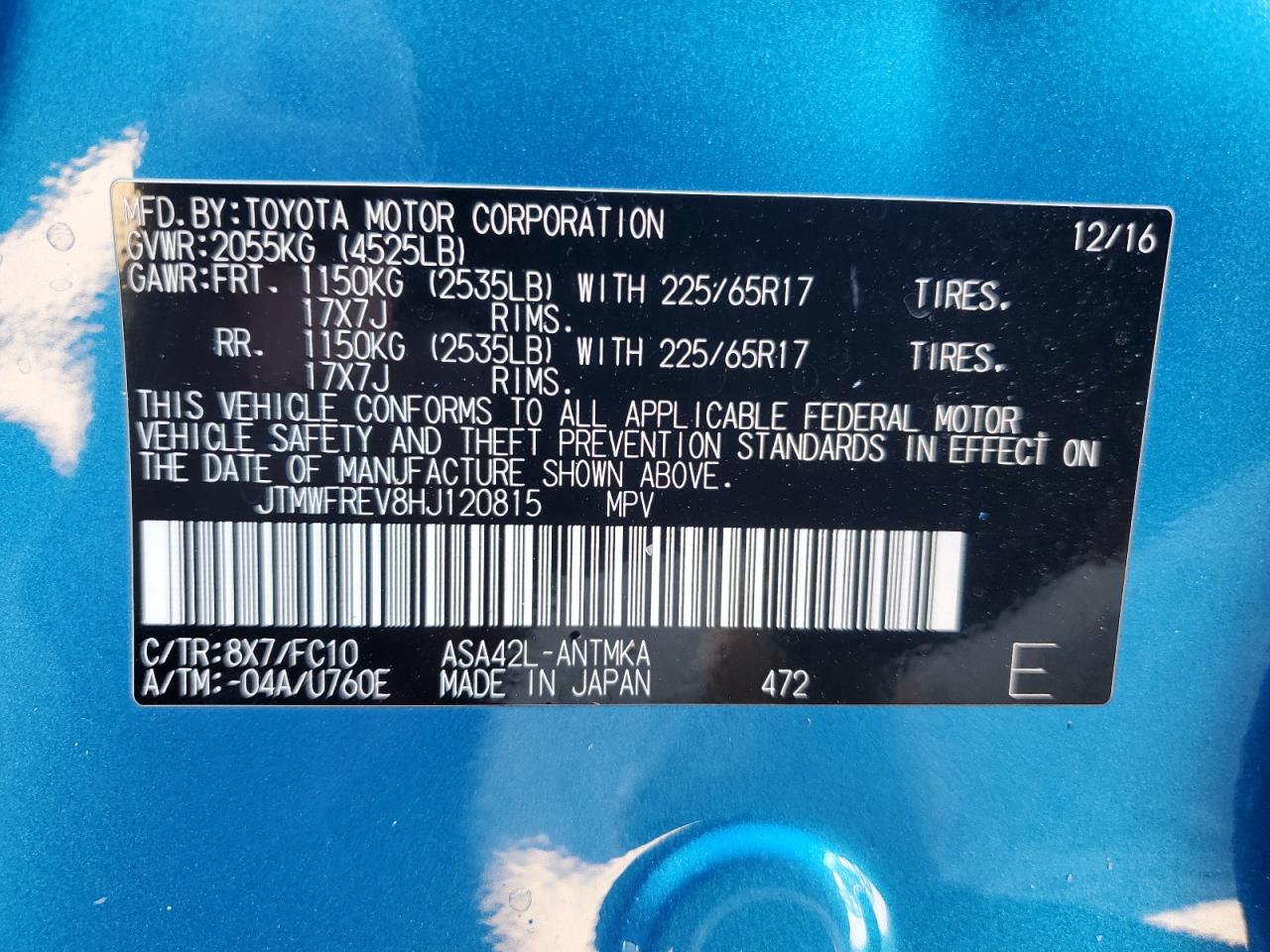 2017 Toyota Rav4 Xle VIN: JTMWFREV8HJ120815 Lot: 75719614