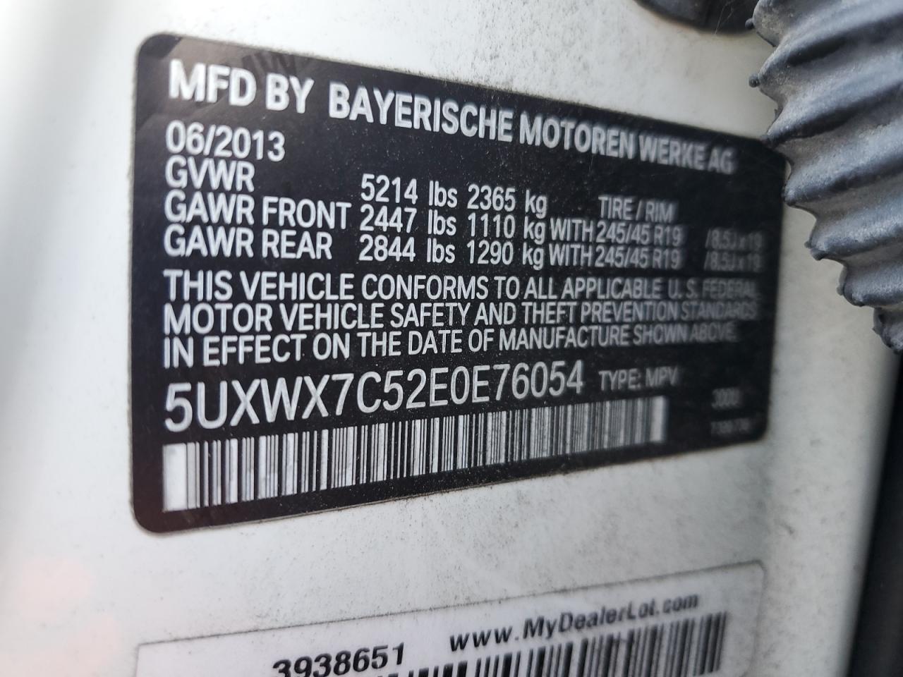 VIN 5UXWX7C52E0E76054 2014 BMW X3 no.13