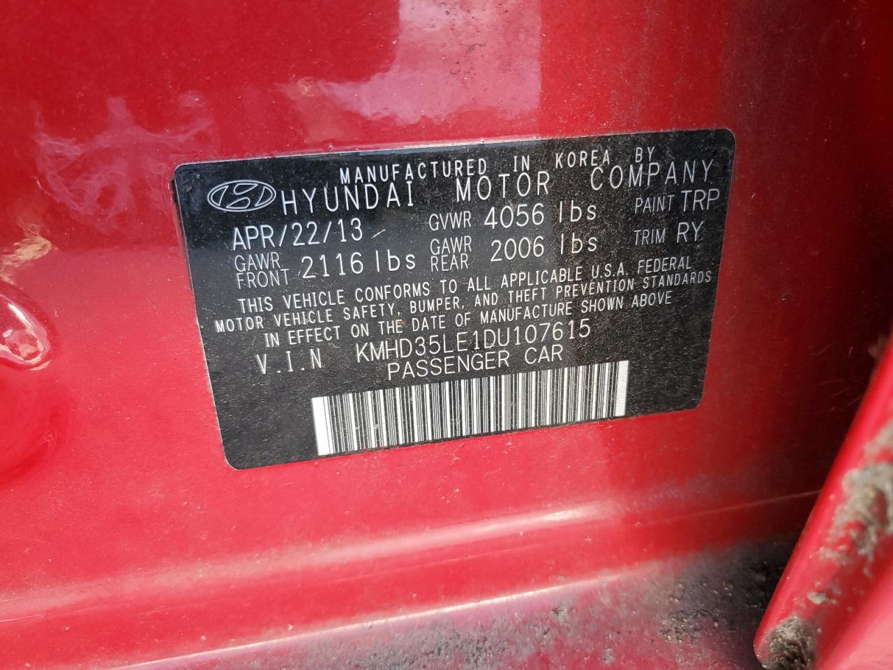 2013 Hyundai Elantra Gt VIN: KMHD35LE1DU107615 Lot: 75410724