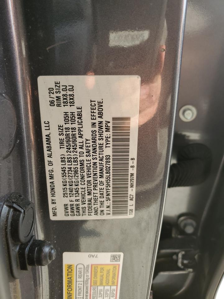 5FNYF5H55LB027893 2020 Honda Pilot Exl