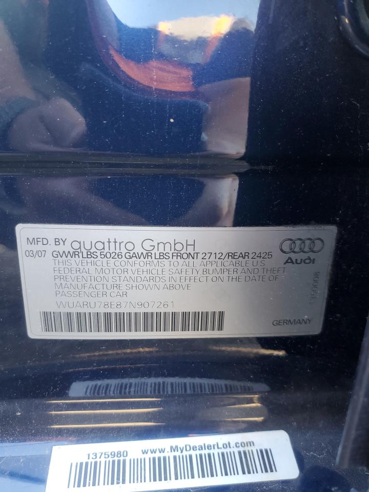 2007 Audi Rs4 Quattro VIN: WUARU78E87N907261 Lot: 73371764