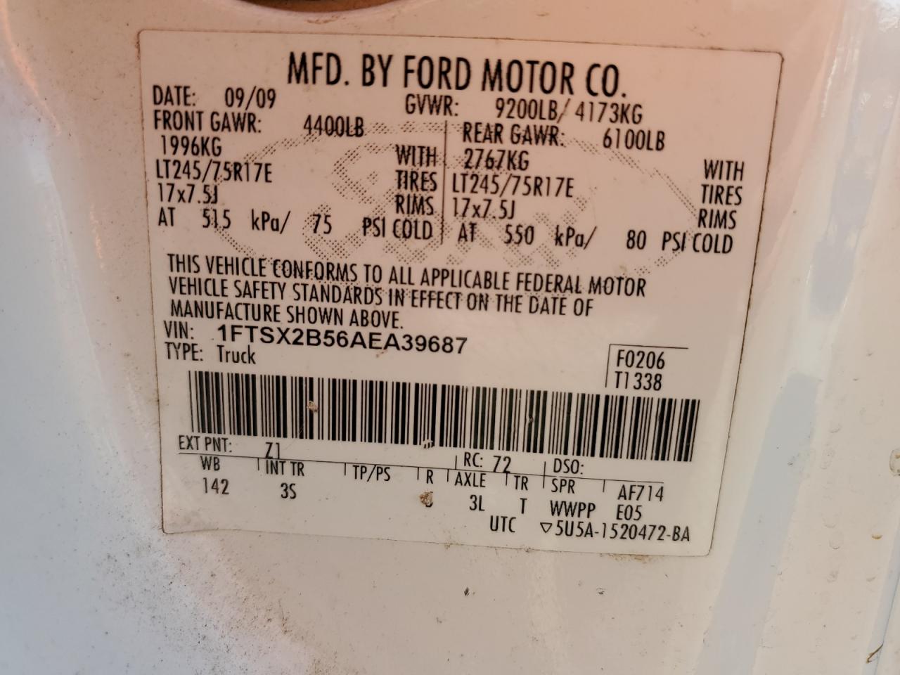 1FTSX2B56AEA39687 2010 Ford F250 Super Duty