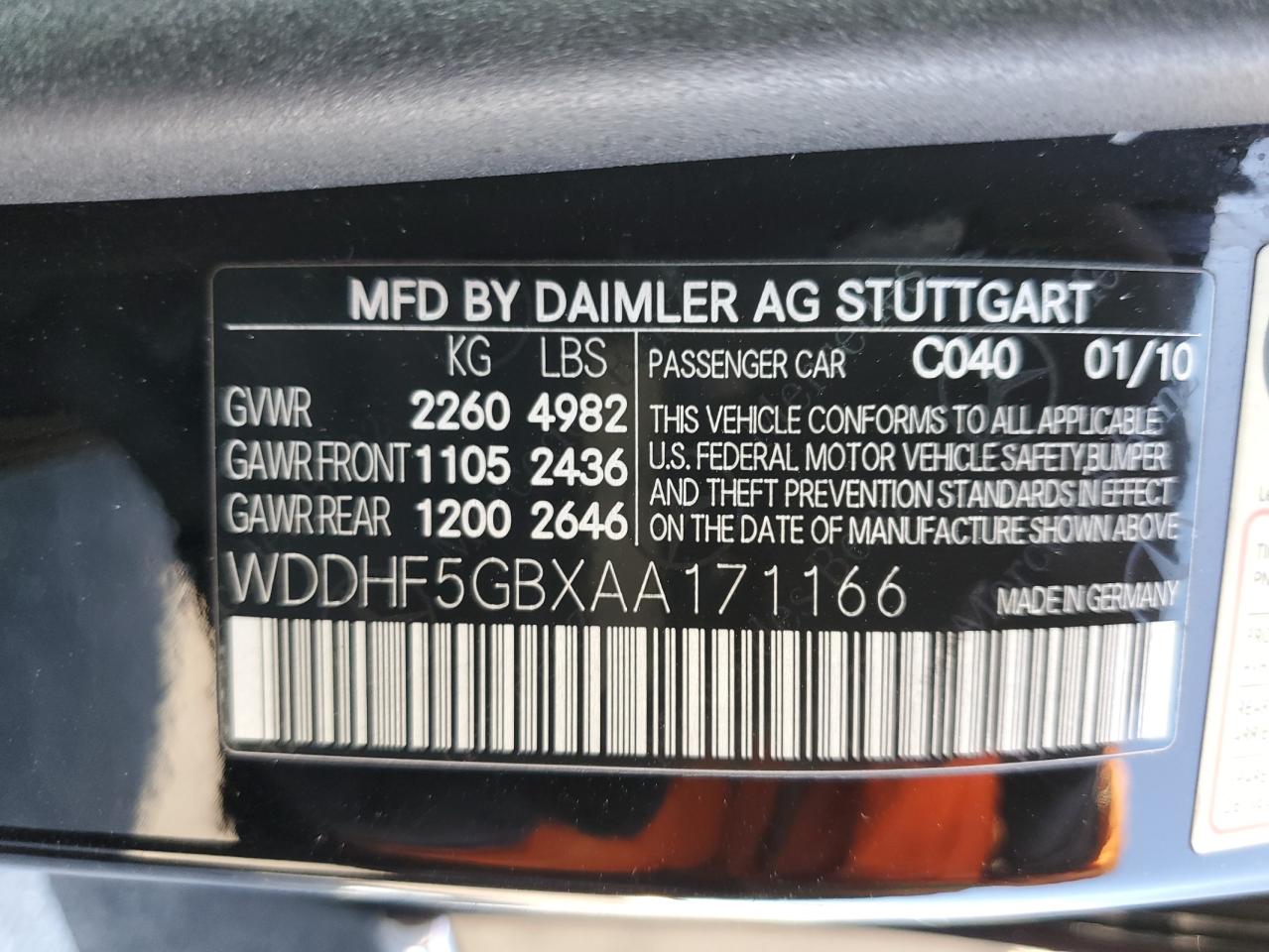 WDDHF5GBXAA171166 2010 Mercedes-Benz E 350