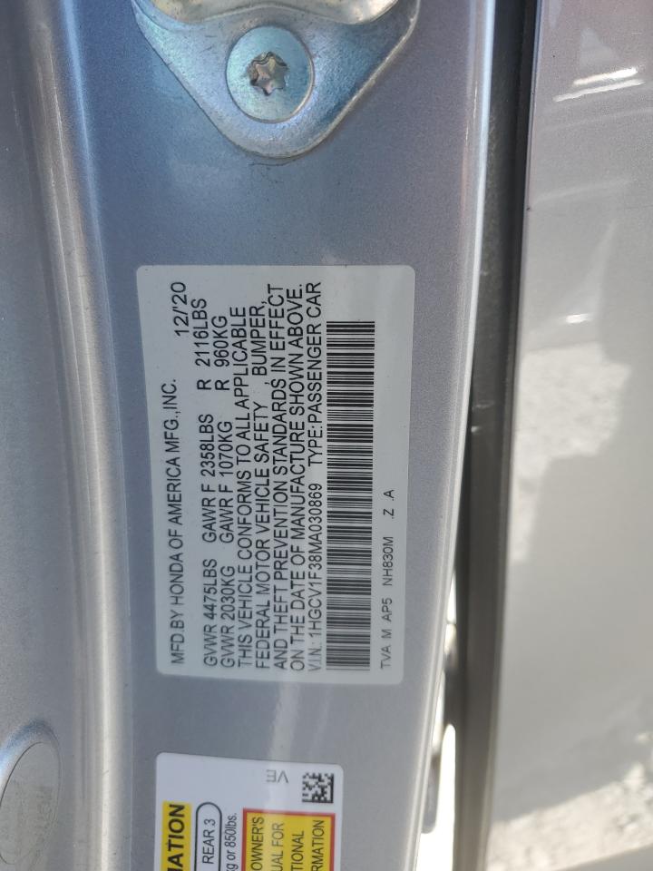 1HGCV1F38MA030869 2021 Honda Accord Sport