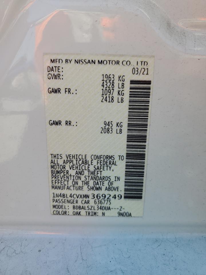 1N4BL4CVXMN369249 2021 Nissan Altima Sr