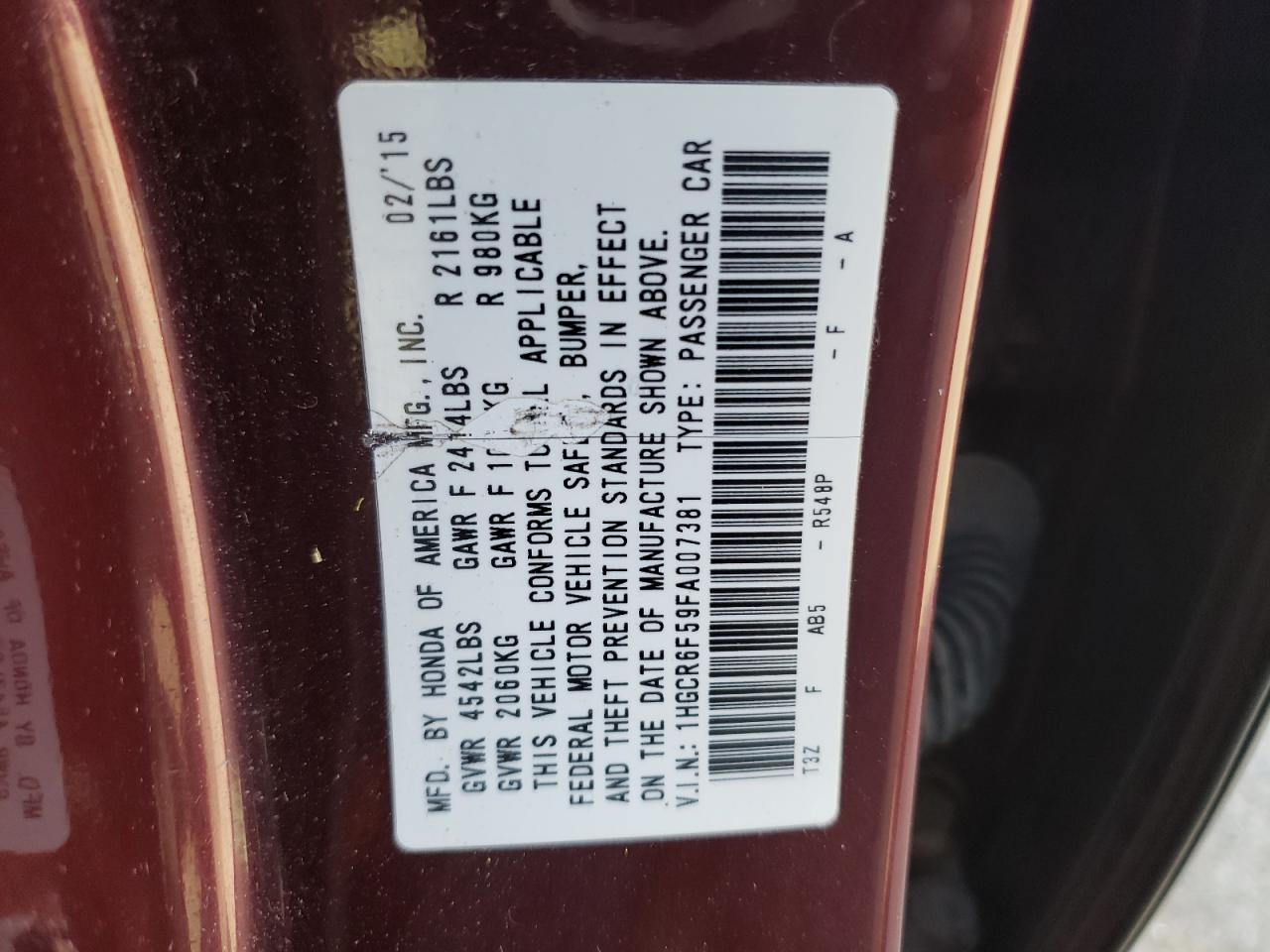 1HGCR6F59FA007381 2015 Honda Accord Hybrid Exl