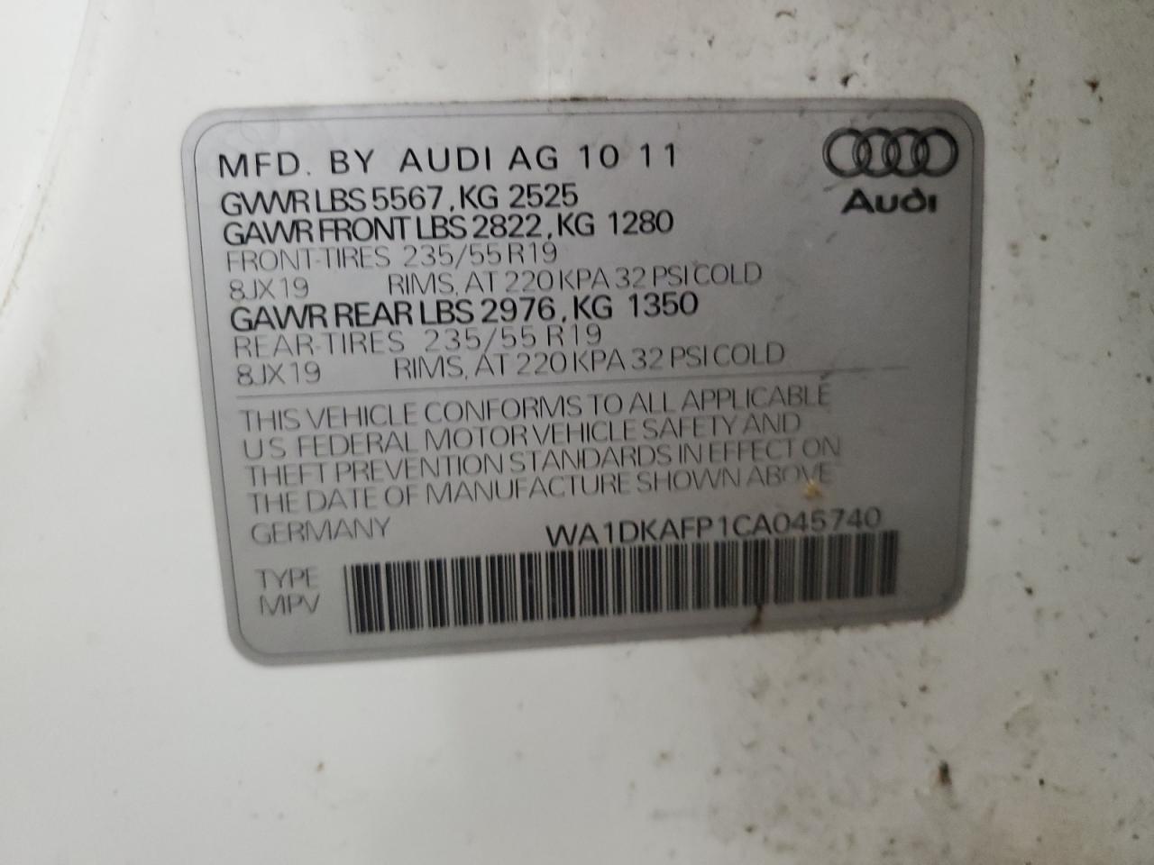 WA1DKAFP1CA045740 2012 Audi Q5 Premium Plus