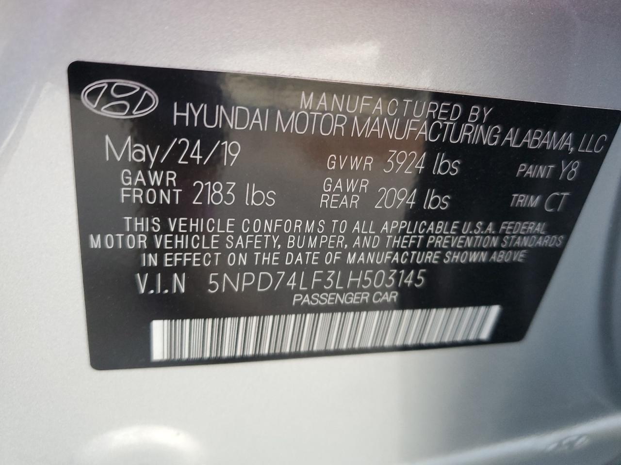 VIN 5NPD74LF3LH503145 2020 HYUNDAI ELANTRA no.13