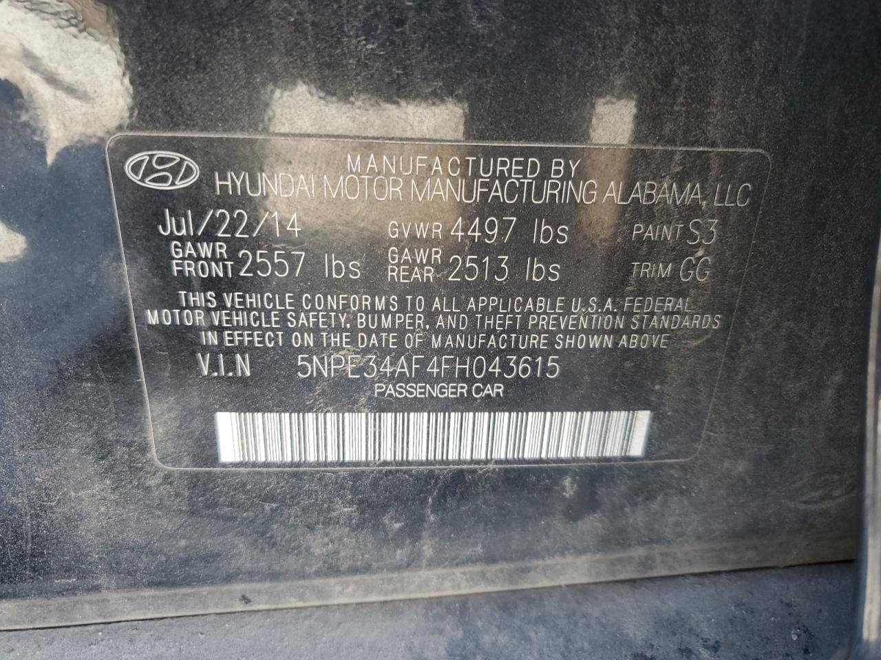 VIN 5NPE34AF4FH043615 2015 HYUNDAI SONATA no.12