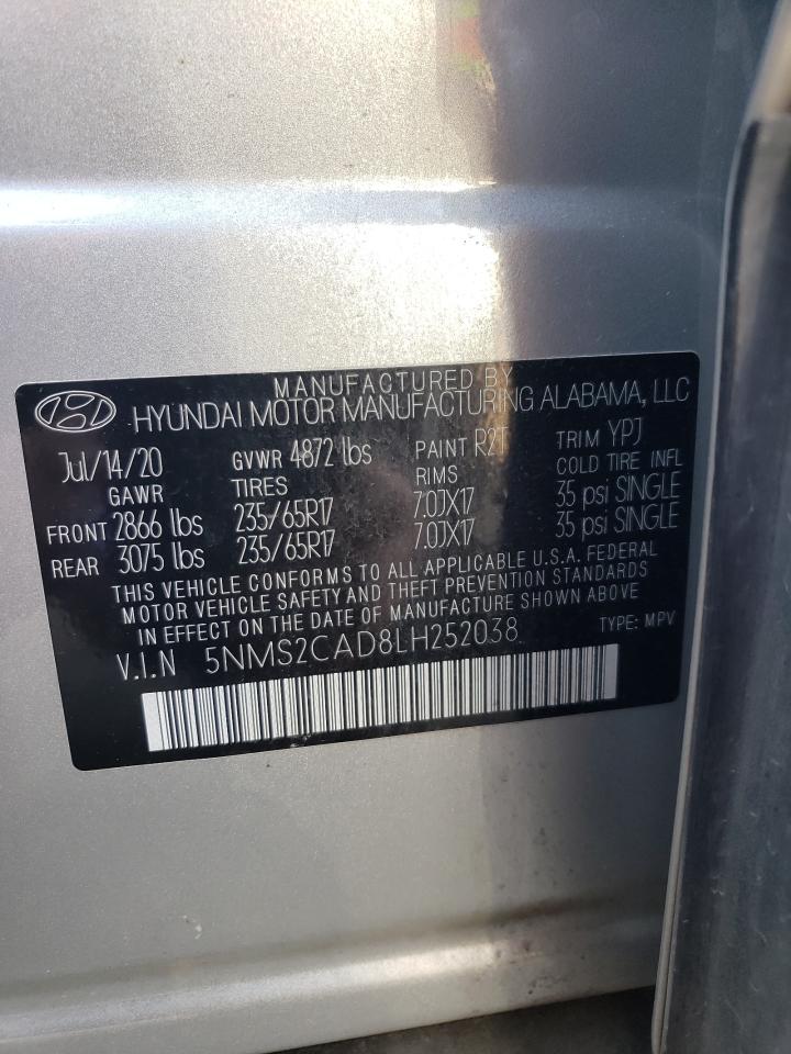 5NMS2CAD8LH252038 2020 Hyundai Santa Fe Se