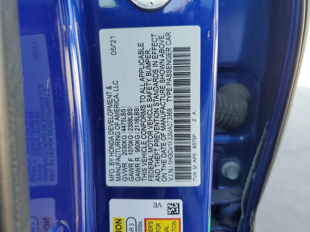 1HGCV1F33MA073368 2021 Honda Accord Sport