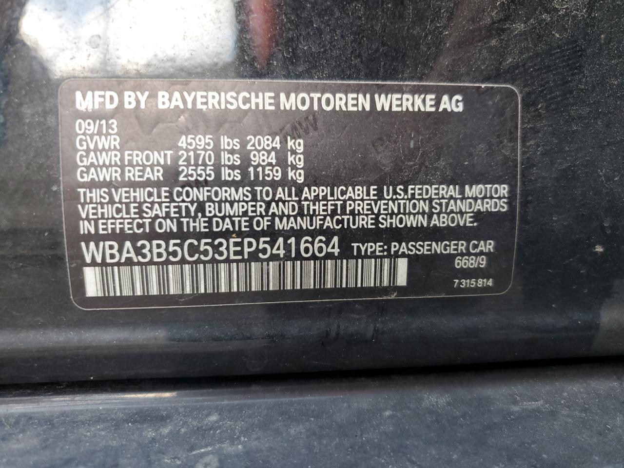 WBA3B5C53EP541664 2014 BMW 328 Xi Sulev