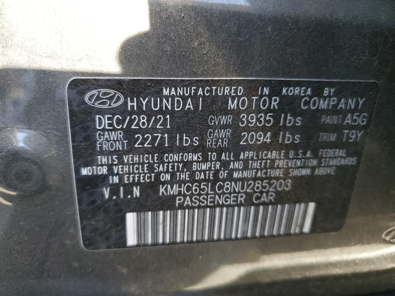 2022 Hyundai Ioniq Blue VIN: KMHC65LC8NU285203 Lot: 77412634