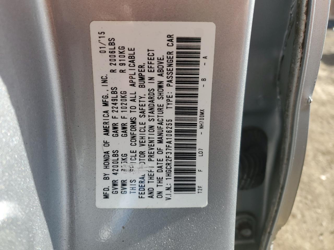 1HGCR2F37FA106255 2015 Honda Accord Lx