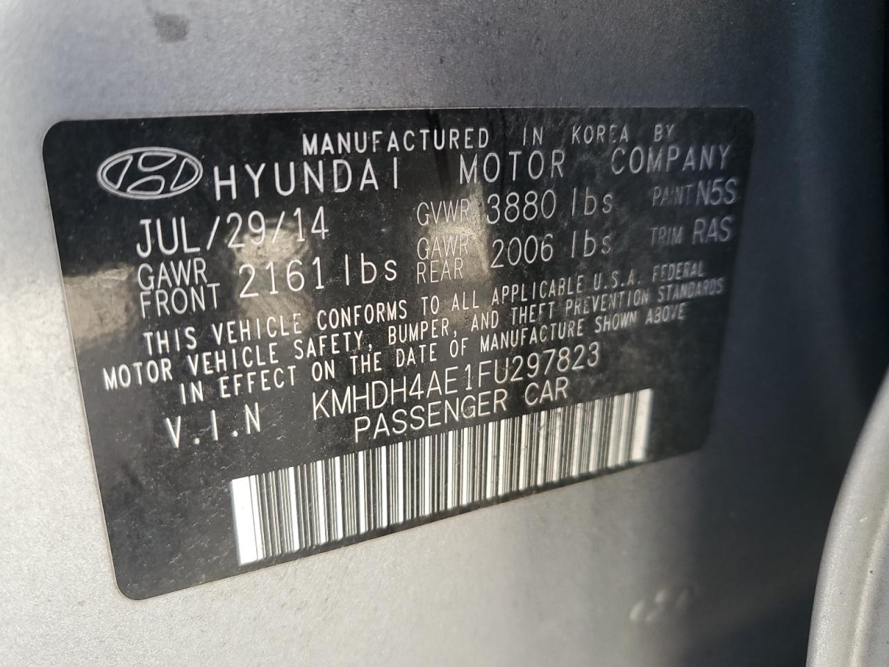 KMHDH4AE1FU297823 2015 Hyundai Elantra Se