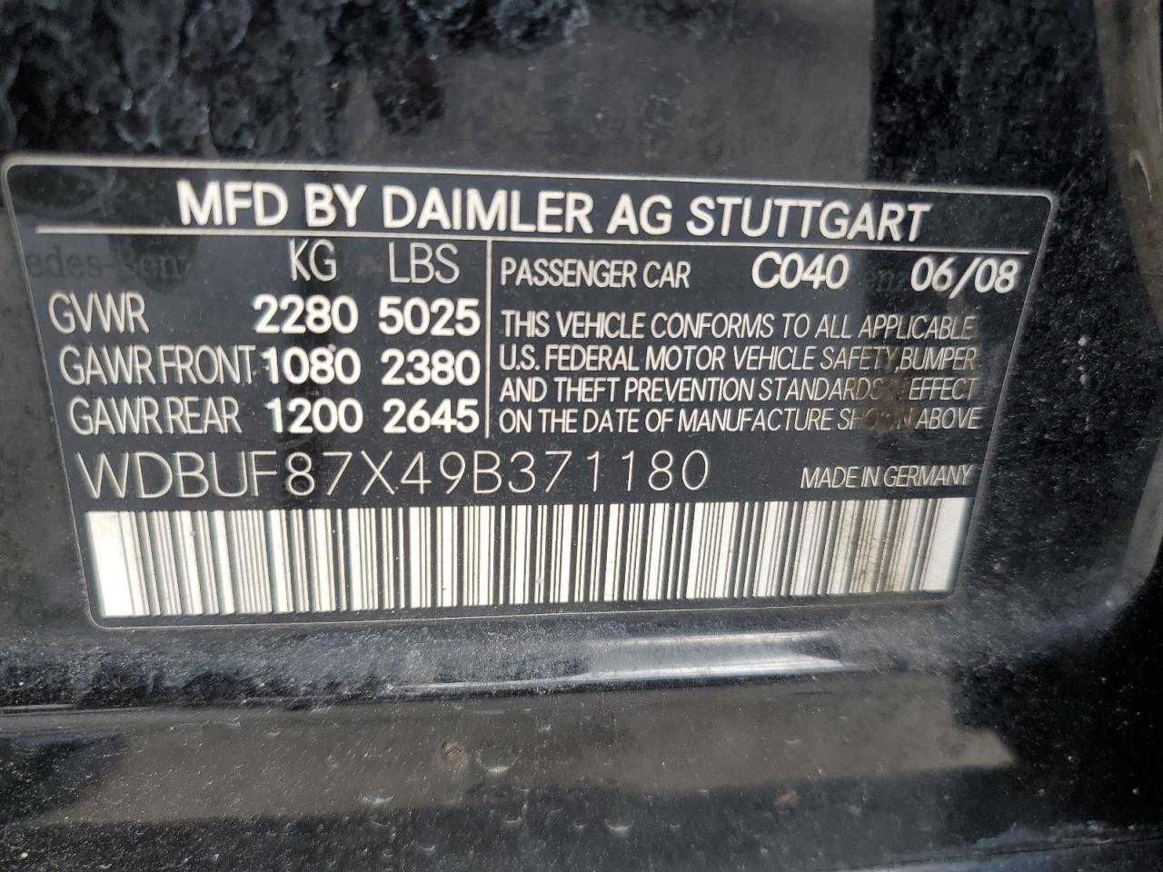 2009 Mercedes-Benz E 350 4Matic VIN: WDBUF87X49B371180 Lot: 74958064