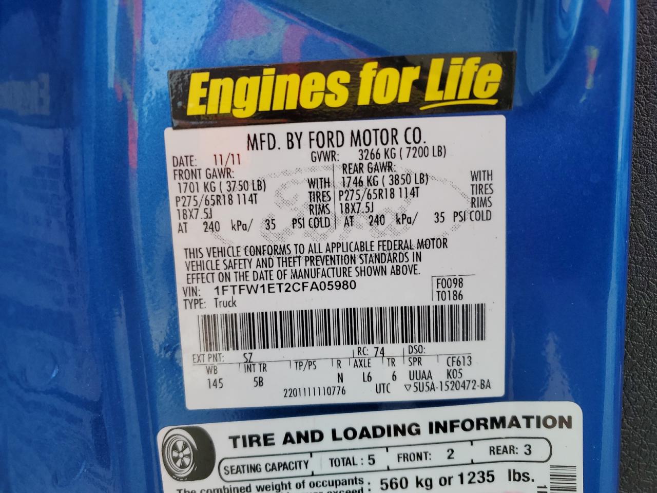 1FTFW1ET2CFA05980 2012 Ford F150 Supercrew