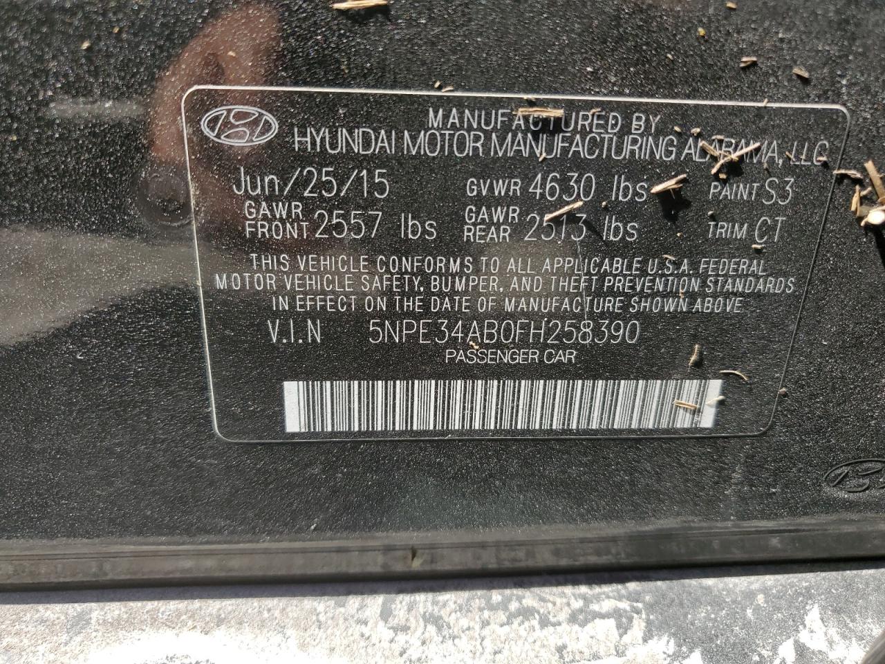 VIN 5NPE34AB0FH258390 2015 HYUNDAI SONATA no.12