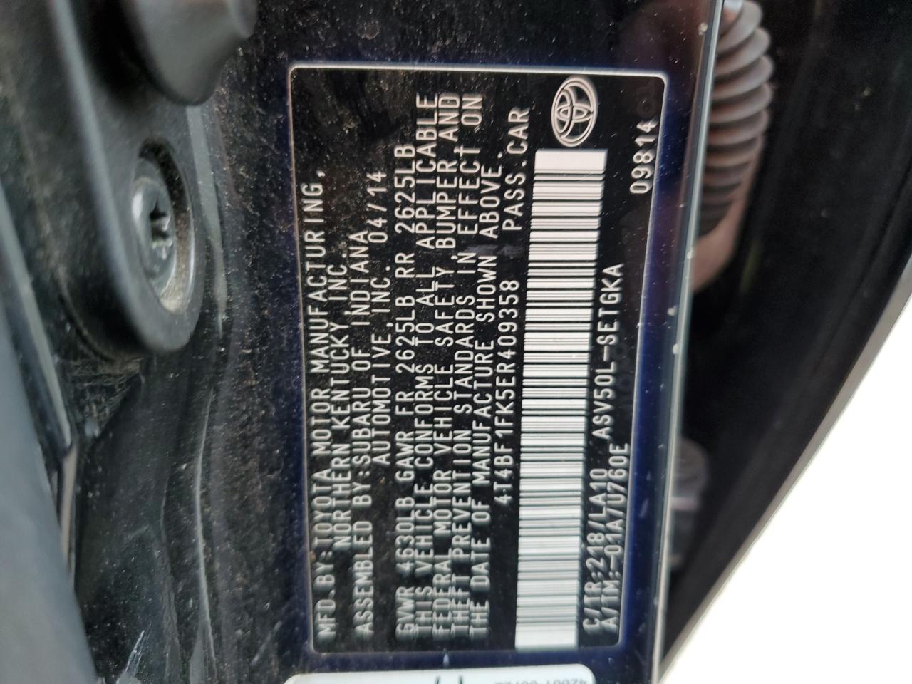 4T4BF1FK5ER409358 2014 Toyota Camry L