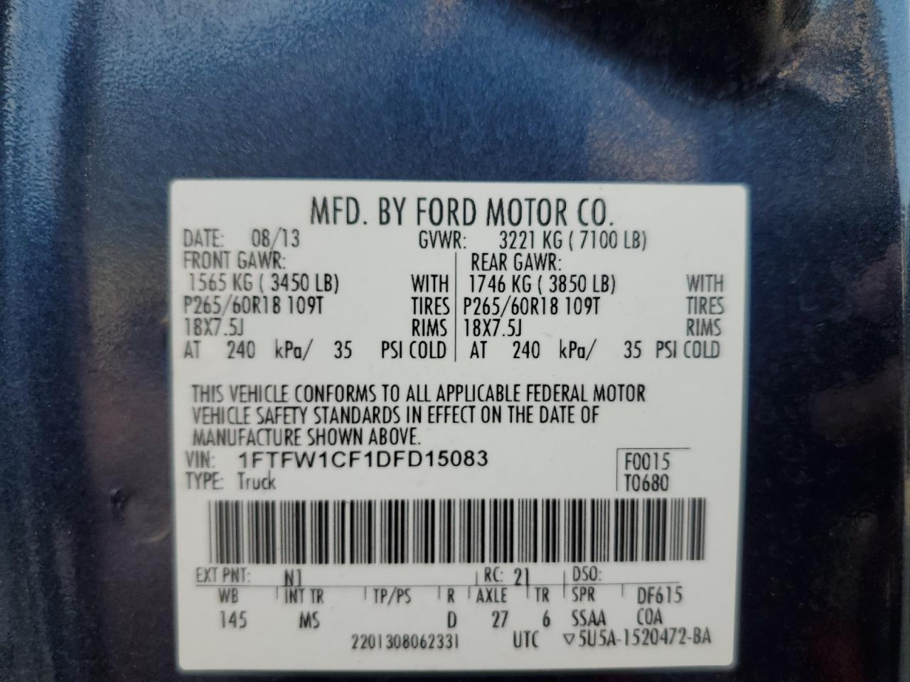 1FTFW1CF1DFD15083 2013 Ford F150 Supercrew