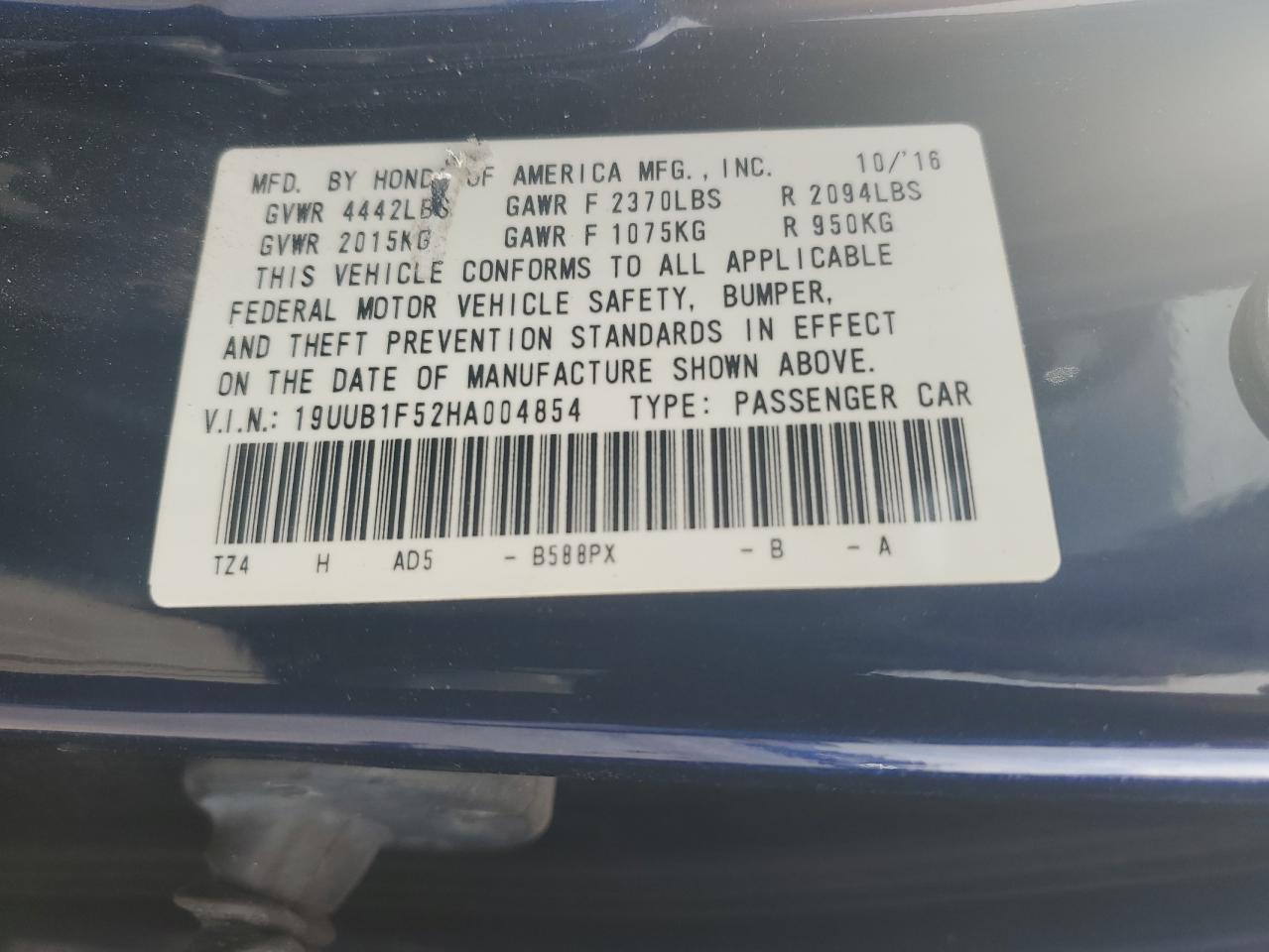 19UUB1F52HA004854 2017 Acura Tlx Tech