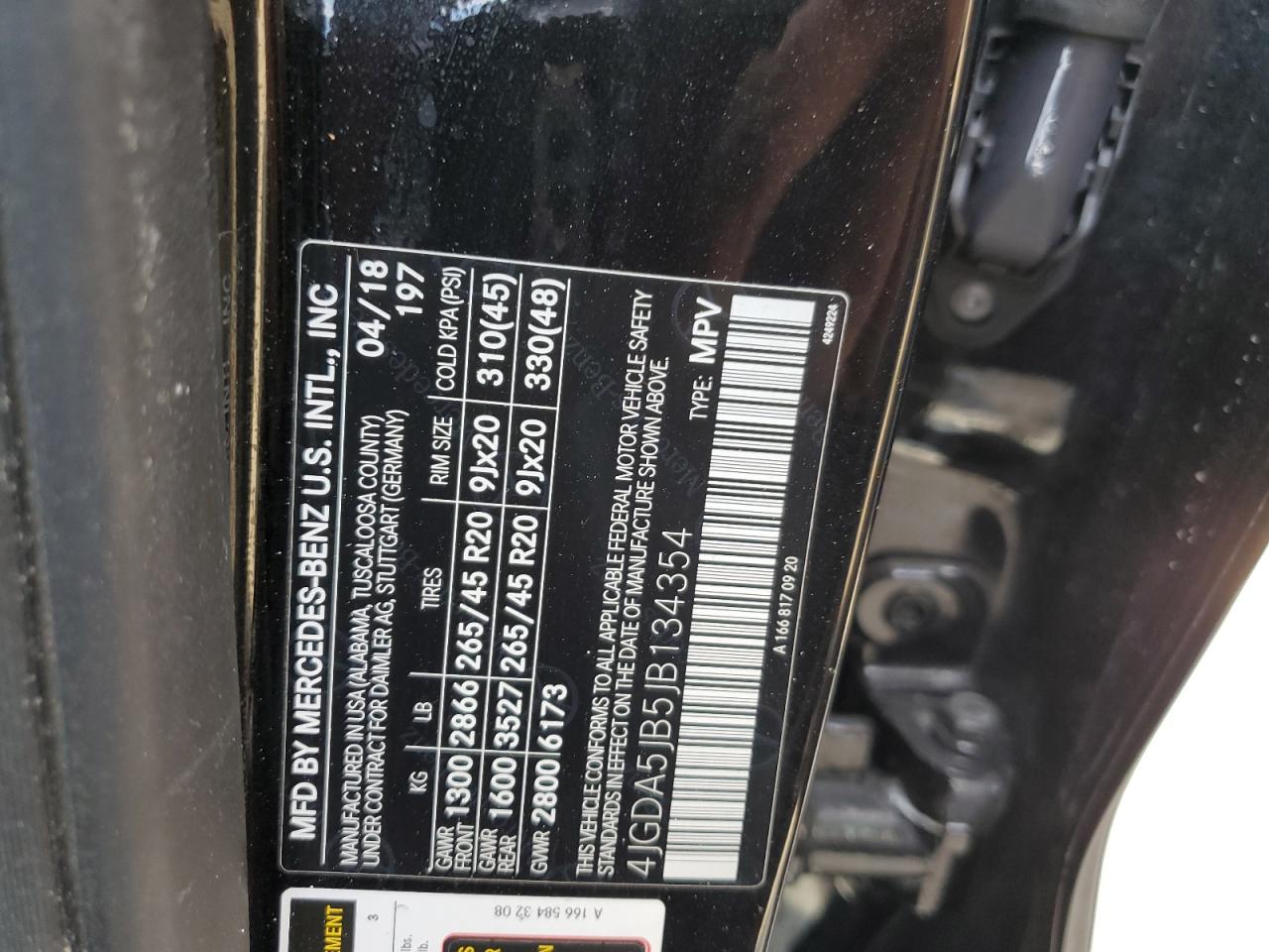 2018 Mercedes-Benz Gle 350 VIN: 4JGDA5JB5JB134354 Lot: 76947354