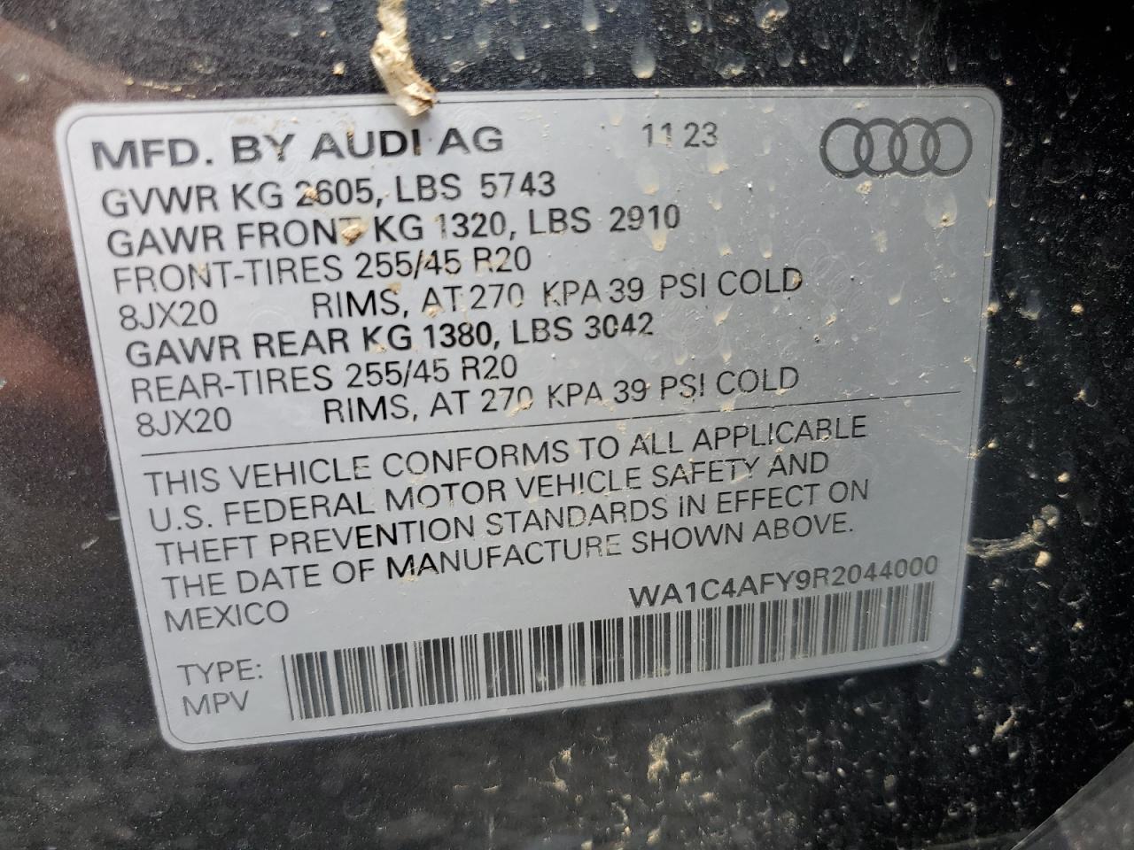 2024 Audi Sq5 Prestige VIN: WA1C4AFY9R2044000 Lot: 78842094