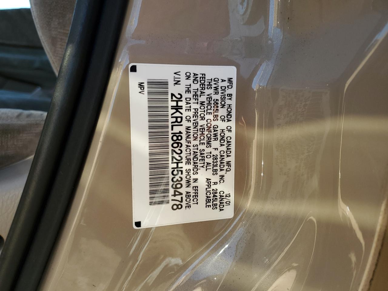 2HKRL18622H539478 2002 Honda Odyssey Ex