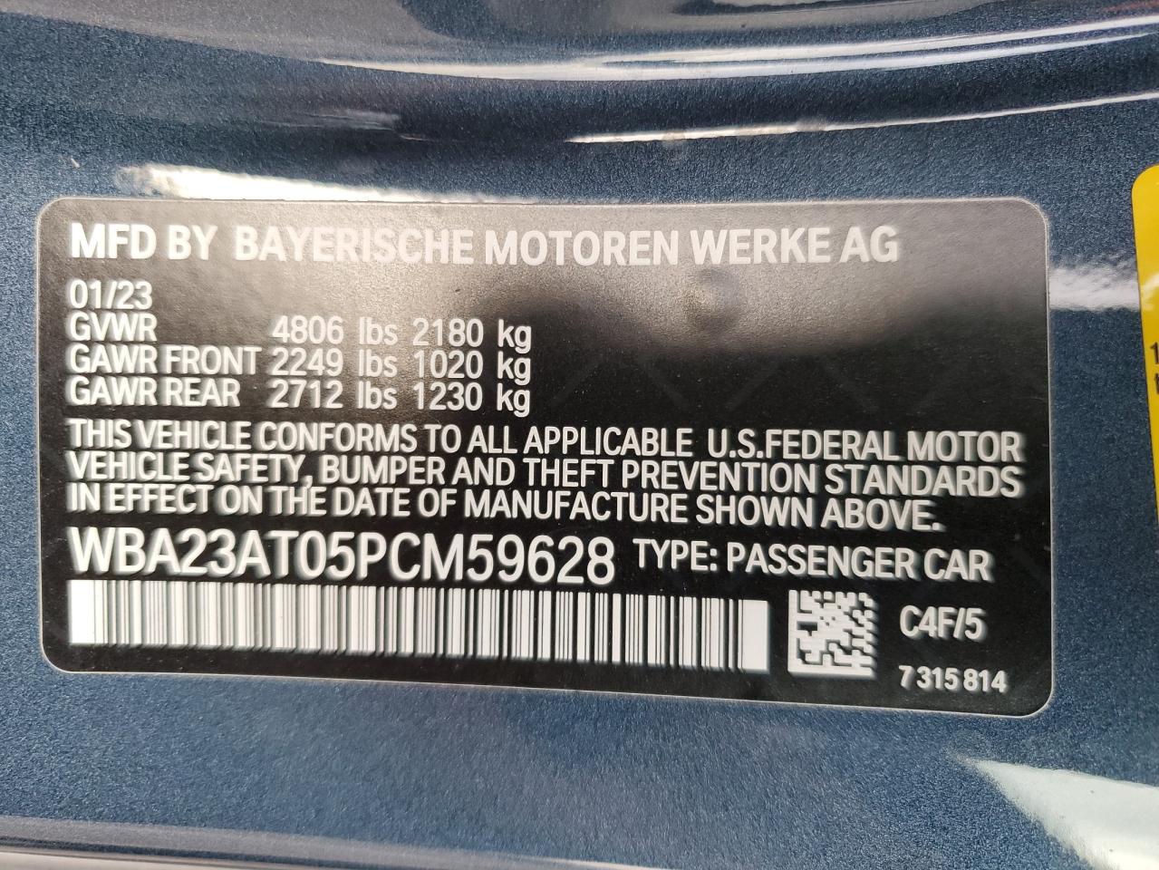 2023 BMW 430I VIN: WBA23AT05PCM59628 Lot: 78286804