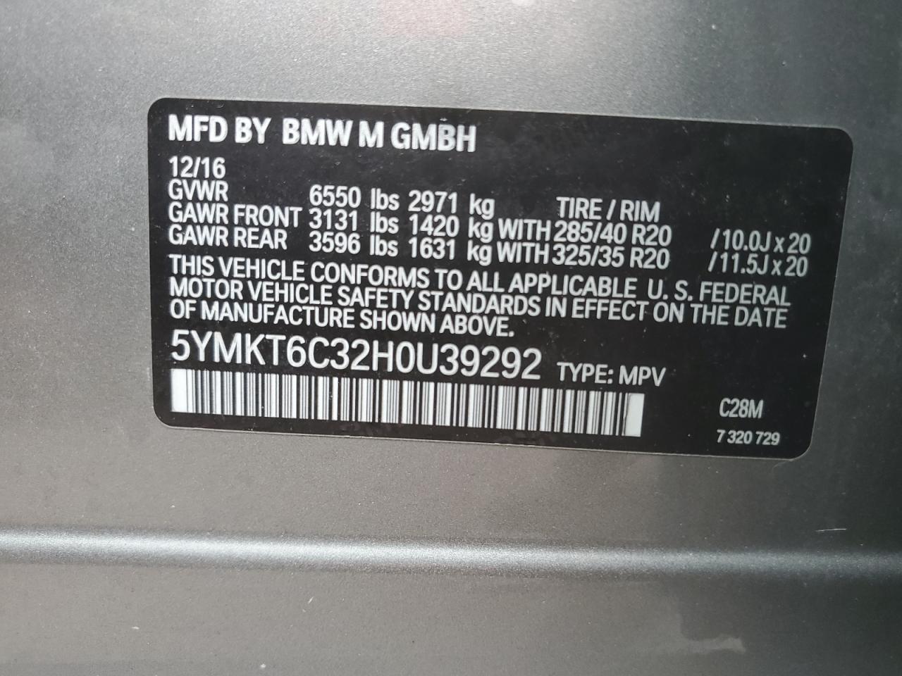 5YMKT6C32H0U39292 2017 BMW X5 M